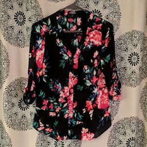 Express XS floral long sleeve with 3/4 button